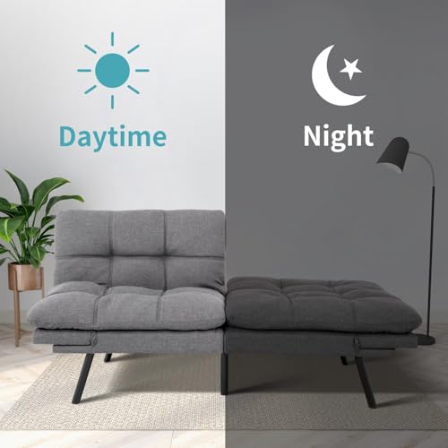 MUUEGM 71" Futon Sofa Bed, Comfortable Memory Foam Futons Sofa with Adjustable Backrest & Armrests, Convertible Loveseat Futon Bed for Compact Living Room, Apartment, Office, Grey MUUEGM