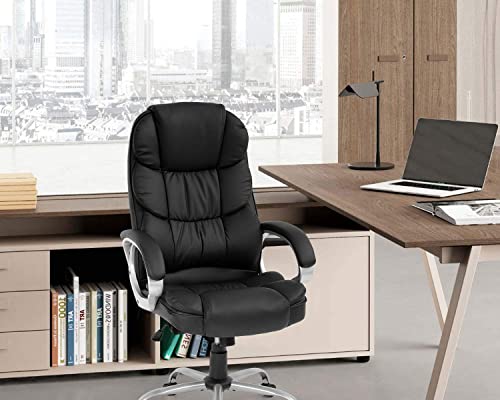FDW Office Chair Computer High Back Adjustable Ergonomic Desk Chair Executive PU Leather Swivel Task Chair with Armrests Lumbar Support (Black) FDW