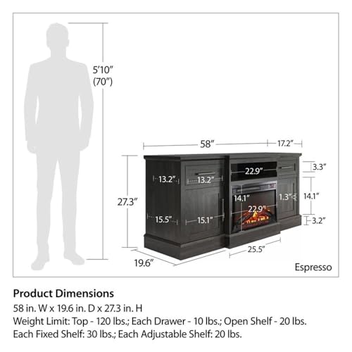 Ameriwood Home Gablewood Electric Fireplace & TV Console for TVs up to 65", Espresso Ameriwood Home