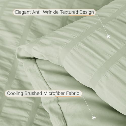 MUXHOMO 5 Pieces Twin Comforter Set, Seersucker Bed in a Bag Twin Size, All Season Luxury Bedding Set with Comforter, Flat Sheet, Fitted Sheet, Pillowcase & Sham, Light Green MUXHOMO