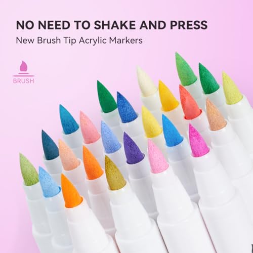 Arrtx Acrylic Paint Pens 36D Colors Acrylic Paint Markers,Brush Tip Acrylic Pens Acrylic Markers for Rock Painting,Wood,Ceramic,Glass,Canvas,Metal,Plastic,Fabric,Stone and Diy Project Arrtx
