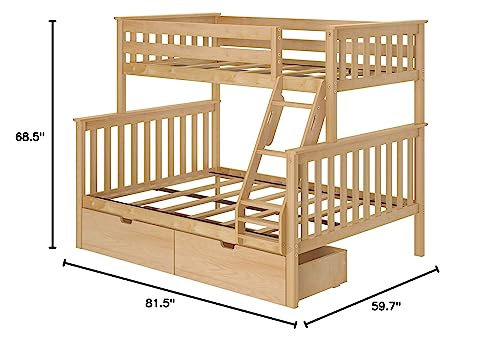 Max & Lily Twin-Over-Full Bunk Bed with Storage Drawers in Natural Wood Max & Lily