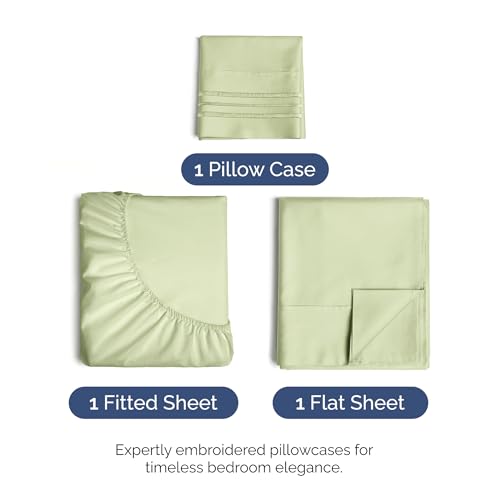 Twin XL Size 3 Piece Sheet Set - Comfy Breathable & Cooling Bed Sheets Set - Hotel Luxury Bedding for Women, Men, Kids, Teens, Boys & Girls - Deep Pockets & Wrinkle Free - Oeko-Tex - Light Sage Green CGK Unlimited