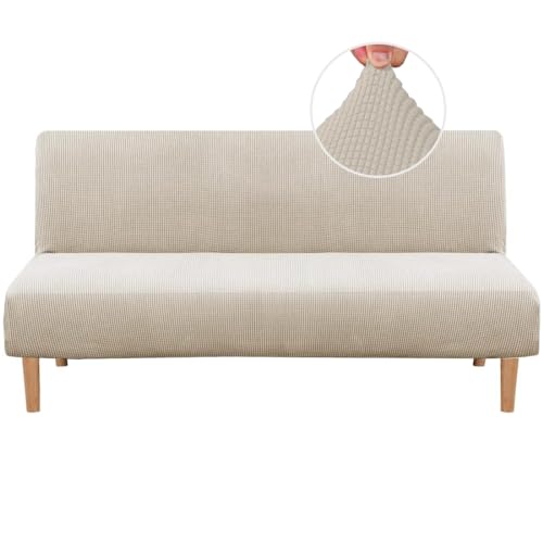 Armless Futon Cover Stretch Sofa Bed Slipcover Protector Elastic Feature Rich Textured High Spandex Small Checks Jacquard Fabric Futon Cover, Machine Washable, Island Fossi H.VERSAILTEX