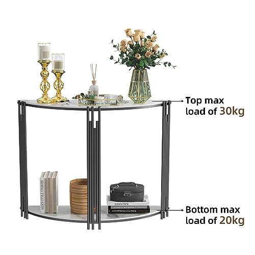 Wisfor Sintered Stone Console Table: Half Round White Entryway Table with Black Frame - Modern Narrow Sofa End Table - Semicircular Accent Table for Hallway, 39.4x11.8x30.7 inch Wisfor