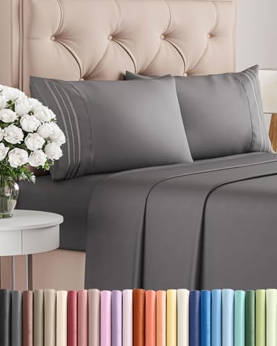 King Size 4 Piece Sheet Set - Comfy Breathable & Cooling Bed Sheets Set - Hotel Luxury Bedding for Women, Men, Kids, Teens, Boys & Girls - Deep Pockets, Ultra-Soft, Wrinkle Free - Oeko-Tex - Dark Grey CGK Unlimited