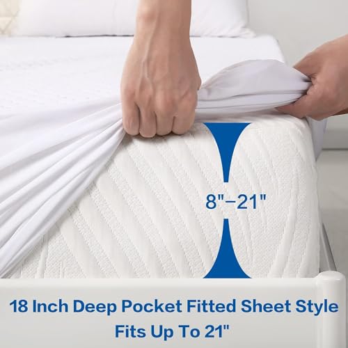 MERITLIFE Premium Waterproof Twin XL Size Mattress Protector Noiseless College Dorm Room Bed 4D Mattress Cover Extra Long Single Cooling Breathable Soft Washable (White,Twin XL 39"x80") MERITLIFE