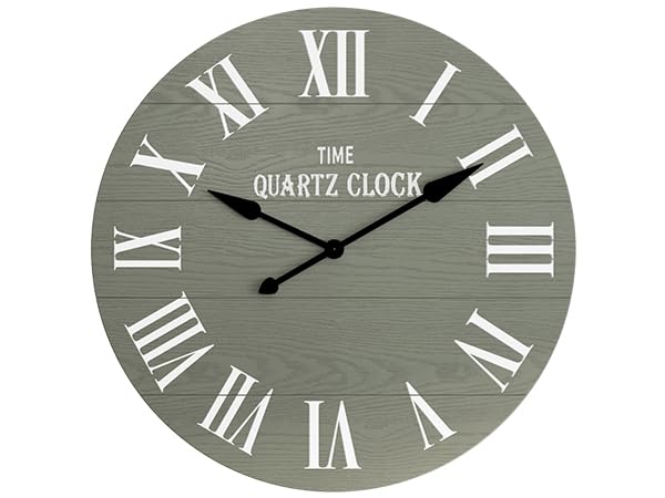 ARTPOWER Large Farmhouse Wall Clock, 35.5” Shiplap Wall Clock with Roman Numeral, Nearly Non-Ticking, Round Wall Clocks for Living Room Decor, Office, Bedroom, Entrance, Sage Green ARTPOWER
