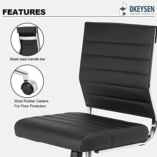 Okeysen Armless Office Desk Chair, Mid Back Ergonomic Swivel Conference Room Chair, Adjustable Height PU Leather Home Desk Chair, Modern Small Rolling Computer Task Chair, Black Okeysen
