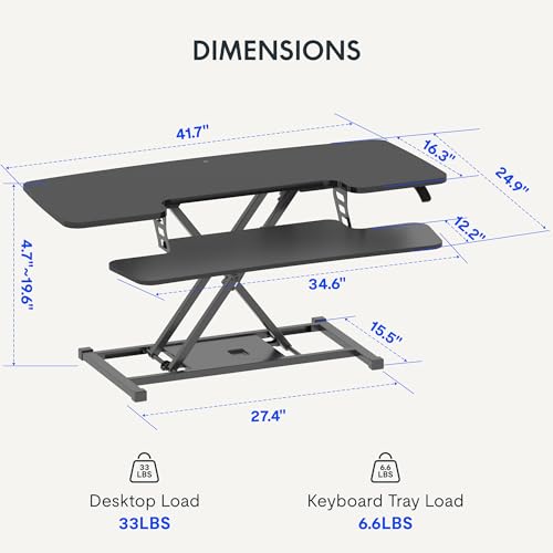 FLEXISPOT Standing Desk Converter 42-inch Spacious Sit to Stand up Dual Monitor and Laptop Riser, Big Size Tabletop Workstation with Large Keyboard Tray, Black FLEXISPOT