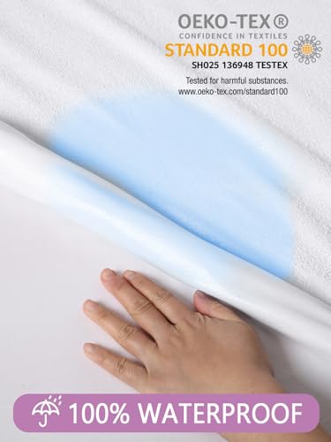 Akicia Twin XL Mattress Protector for College Dorm Rooms, Waterproof Hospital Bed Sheet Cover Fitted Single Extra Long Size, with 18 Inch Deep Pocket, Soft, Breathable, Noiseless, White Akicia
