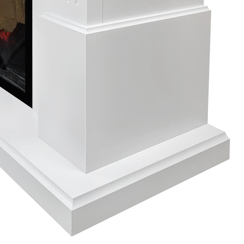 Modern Ember Augustine White Mantel Package 55" W x 48" H with 28 Inch Electric Fireplace Insert - 1,000 Sq Ft Heater 4 Flame Colors, Ember Bed Included | Compatible with Alexa and Google Assistant Modern Ember