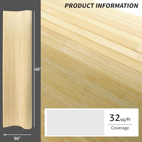 Art3d Natural Bamboo Wall Panel for Interior Wall Decor, Renewable Pole Wrap Wainscoting Paneling for Wall Ceiling Furniture Cabinet Office, 48 x 96 Inch - Raw Art3d