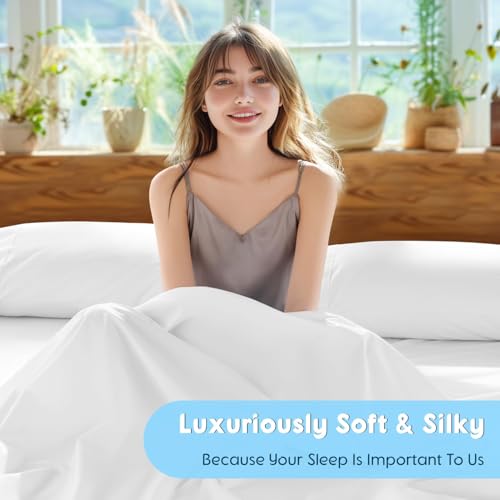 SONORO KATE 100% Egyptian Cotton Sheets Set - 1000 High Thread Count, Luxury 5-Star Hotel Sateen Bed Sheets, Soft, Breathable Long Staple Sheets, Fit up to 16" - 4 PC (White,King) SONORO KATE