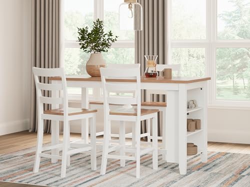 Signature Design by Ashley Gesthaven Farmhouse Counter Height Dining Table with 3 Shelves and Trestle Base, Light Brown & White Signature Design by Ashley