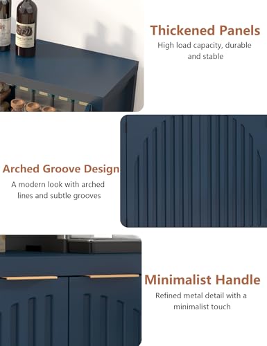 SAHISTCT 58" Modern Fluted Sideboard Buffet Cabinet with Storage, Modern Credenza with Arched Doors, Coffee Bar Table, Wood Media TV Console Table Credenza for Living Room Hallway Entryway (Blue) SAHISTCT