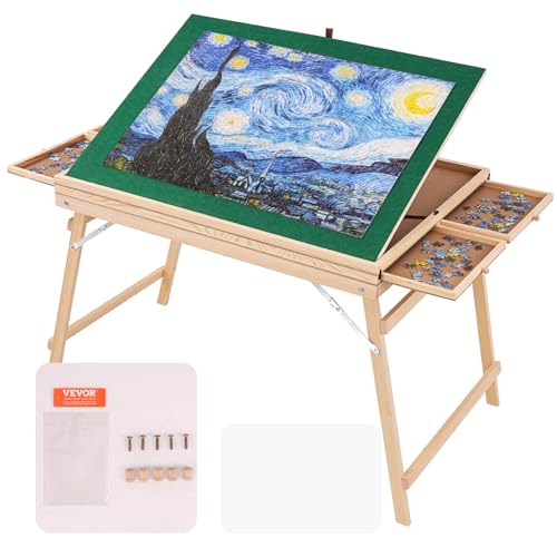 VEVOR 1500 Piece Puzzle Table with Folding Legs, 4 Drawers and Cover, 32.7"x24.6" Wooden Jigsaw Puzzle Plateau, Adjustable 3-Tilting-Angle Puzzle Board, Puzzle Storage System for Adults, Gift for Mom VEVOR