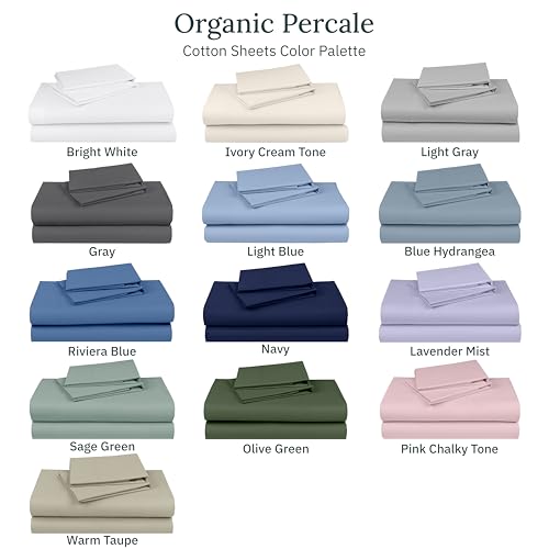 California Design Den King Size Sheets Set - Soft 100% Organic Cotton, Crisp Percale Sheets with Deep Pockets, Breathable and Durable Bedding Set - White California Design Den