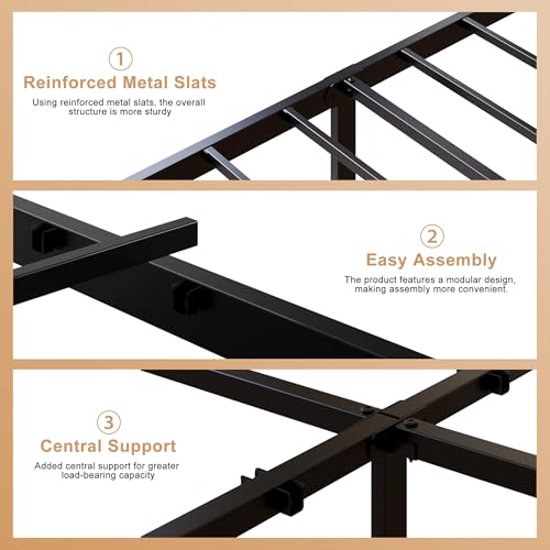 Yicensen King Size Bed Frame with Headboard and Footboard, 14 Inch Metal Platform King Bed Frame with Steel Slat Support, No Box Spring Needed, Noise Free, Easy Assembly, Black Yicensen