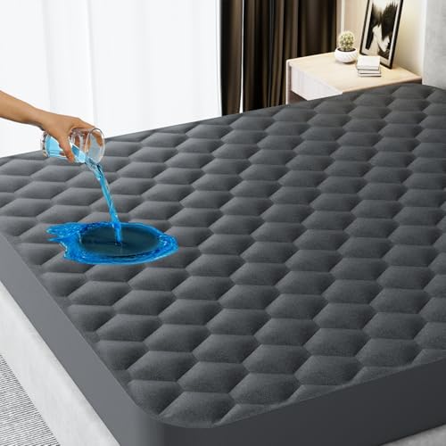 Queen Mattress Protector, Waterproof Mattress Pad Noiseless with Deep Pocket for 8-21 inches Mattress, Soft & Breathable Bed Mattress Cover Washable for Home, Bedroom, Hotel Queen Size (Dark Gray) Kmall