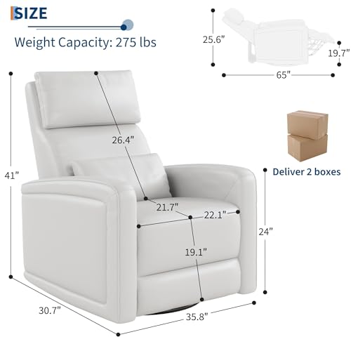 GarveeLife Adult Manual Recliner Chair, 360-Degree Swivel Rocker with Footrest, Adjustable Backrest Reclining Chair, White Faux Leather Armchair for Living Room