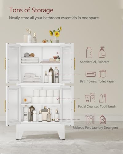 AUEYTVR Metal Bathroom Storage Cabinet,47" Bathroom Storage Unit,Freestanding Bathroom Floor Cabinet with 4 Doors and 2 Adjustable Shelves for Bathroom,Kitchen,Living Room, Dining Room AUEYTVR