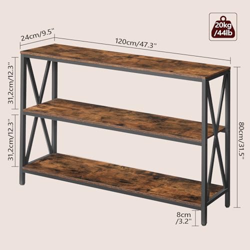 MAHANCRIS 47.2" Sofa Table, Industrial Console Table, 3-Tier Narrow Side Table with Open Shelves, Foyer Table for Entryway, Hallway, Kitchen, Living Room and Bedroom, Rustic Brown CTHR800201 MAHANCRIS