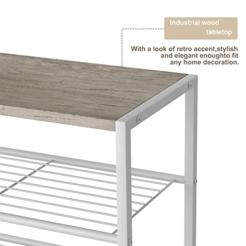 HOMEFORT 3-Tier Shoe Rack, Shoe Storage Shelf, Industrial Shoe Tower, Narrow Shoe Organizer for Closet Entryway, Small Shoe Rack Table with Durable Metal Shelves, White Oak HOMEFORT