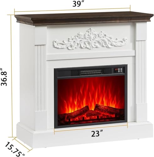 Electric Fireplace with Mantel, Farmhouse Electric Fireplaces TV Stand, Fireplace Entertainment Center with Heater and Realistic Stacked Stone Surround for Living Room, Bedroom HDDDZSW