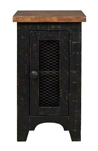 Signature Design by Ashley Valebeck Rustic Farmhouse Chair Side End Table with Cabinet Door, Distressed Black Signature Design by Ashley