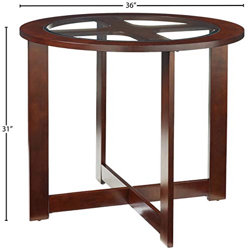 Roundhill Furniture Cylina Solid Wood Glass Top Round Dining Table with 4 Chairs Roundhill Furniture