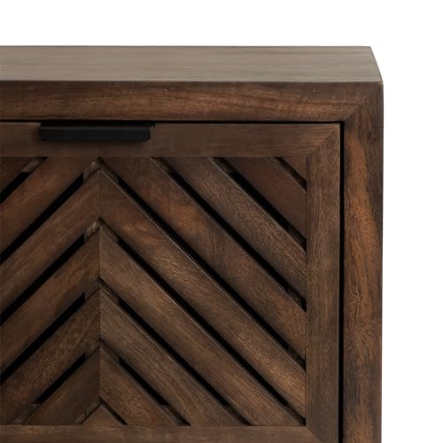 Kate and Laurel Mezzeta Modern Floating Shelf Side Table with Storage Cubby; 16 x 10 x 12; Natural Wood; Decorative Slatted Wood Floating Nightstand with Pull Down Door for Use as Bathroom Storage Kate and Laurel