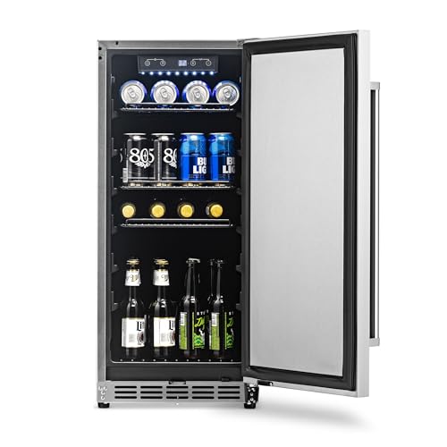 NewAir 15" Commercial Beverage Refrigerator | Weatherproof Stainless Steel Fridge | Built-In or Freestanding Outdoor Patio Fridge For Beer, Wine, Food NCR032SS00 NewAir