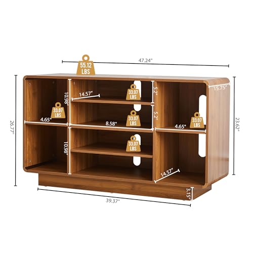 RARZOE Large Record Player Stand with Vinyl Storage, 5-Tier AV Media Stereo Cabinet, Curved Vinyl Record Storage Cabinet Turntable Stand with Adjustable Shelves for Living Room Recording Studio RARZOE