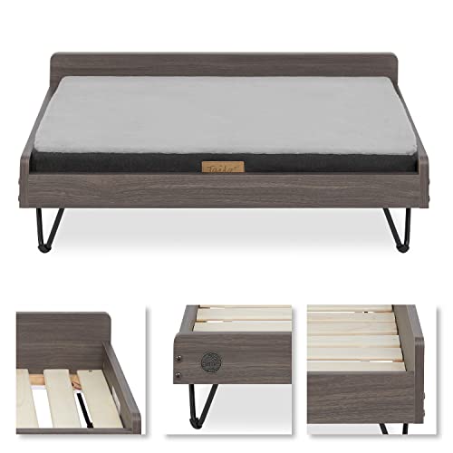 TailZzz Wooden Dog Bed and Dog Couch with Water-Resistant and Calming Mattress, Small to Medium Elevated Pet Bed, Greenguard Gold Certified, Dog Beds & Furniture, Chase TailZzz