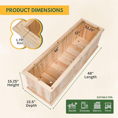 Shine Company Premium Cedar Raised Garden Bed, Planter Box for Vegetables, Flowers, or Herbs 48" L x 13.25" D x 12.5" H Shine Company