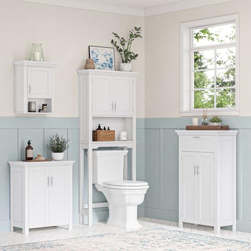 RiverRidge Somerset Single Door Wall Cabinet - Bathroom Medicine Cabinet with Inset Door, Coved Top Shelf, 2 Interior Shelves & Open Display Shelf – Elegant Bathroom Cabinet for Expanded Storage RiverRidge