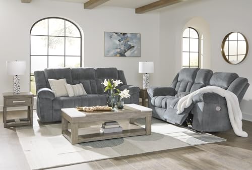 Signature Design by Ashley Tip-Off Modern Wall Hugger Power Reclining Sofa with Adjustable Headrest and USB Ports, Gray Signature Design by Ashley