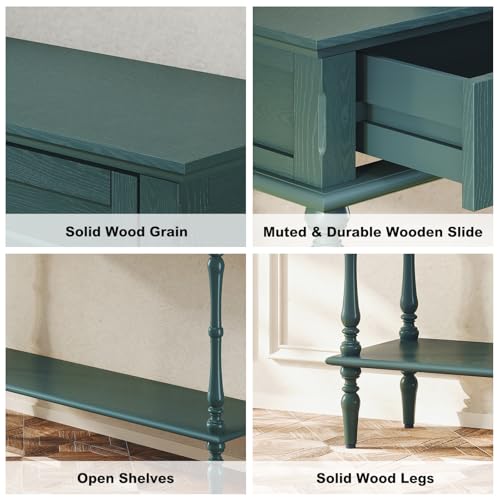 ARTPOWER Console Table for Entryway with 2 Drawers-Minimal Assembly,Green Retro Entryway Table with Storage Cabinets and Open Shelf,Narrow Long Couch Table Behind Sofa for Living Room,Foyer,Hallway ARTPOWER