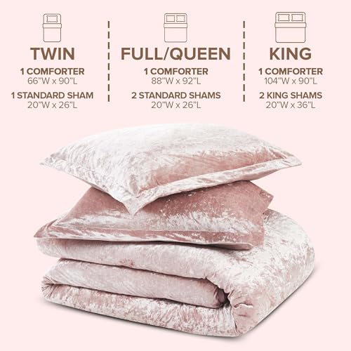 Comfort Spaces Juliette Luxe Comforter Set Velvet Lush with Soft Brushed Microfiber Reverse, All Season Cozy Velvet Bedding Sets, Fluffy Comforter Bed Set, Matching Sham, Blush Full/Queen 3 Piece Comfort Spaces