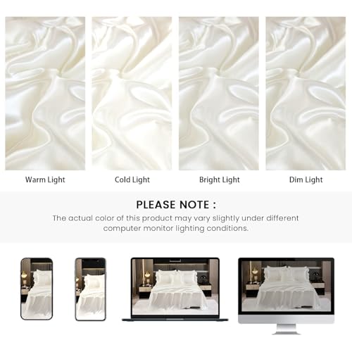 Silk Like Satin Comforter Set with Sheet Set King 8 Pcs White Satin Bedding Set Silky Ruffle Pattern Home Deocr Luxury Hotel Silky Bed in a Bag with 1 Cushion Cover Bedding_Dreamer