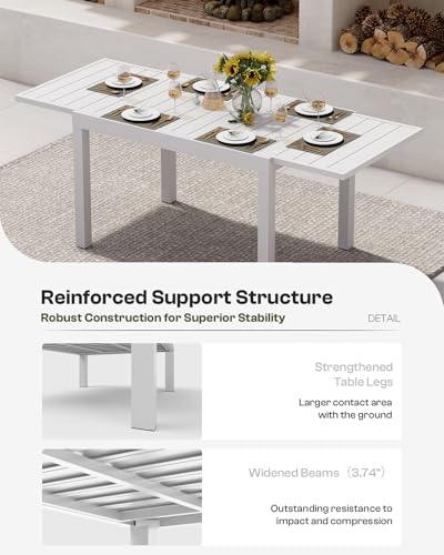 Oasbira Expandable Outdoor Patio Dining Table Set for 6-8 Person, Aluminum Outdoor Table and 8 Chairs with Textilene Fabric & HDPS Armrest, All-Weather Patio Furniture Set for Yard, Garden, White Oasbira