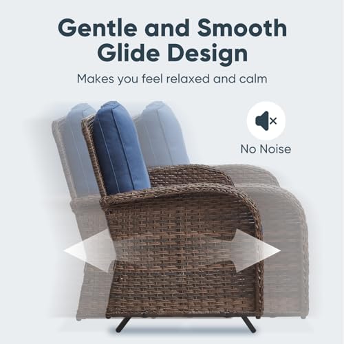 Belord 6 Piece Patio Conversation Sets - Wicker Patio Furniture Sets with Outdoor Swivel Rocker Chairs, Glider Loveseat Perfect for Patio Deck Backyard, Brown Wicker Blue Cushion Belord