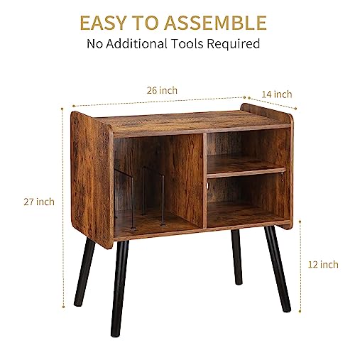 Possile Record Player Stand with Vinyl Record Storage, Mid-Century Turntable Stand for Living Room Bedroom Office, Record Player Table, Vinyl Holder Holds up to 100 Albums, Rustic Brown Possile