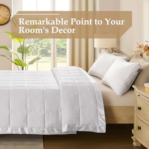 downluxe King Size Blanket with Satin Trim, Lightweight Down Alternative King Blanket for All Season, Machine Washable (Ivory, 90x108 Inch) downluxe