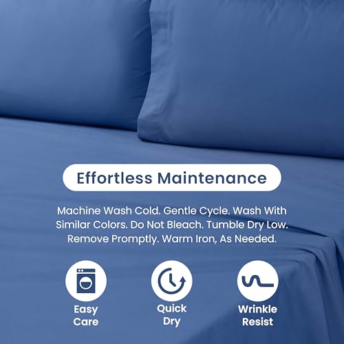 3 Piece Twin Sheets Set | Twin Bed Sheets Set – Light Weight, Soft Breathable Sheets | Brushed Cotton Rich Blend | Secure-Fit, Wrinkle Resistant, Durable, Easy Care Bed Sheets | Comfy Sheets | Blue Martex