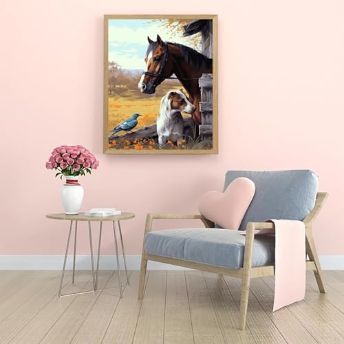 XTXGERL Paint by Numbers for Adults Beginner Farm Animals Horses Dogs Birds DIY Acrylic Painting by Numbers Kits with Brushes Acrylic Pigment Home Decoration Brithday Gifts 16x20 inch XTXGERL