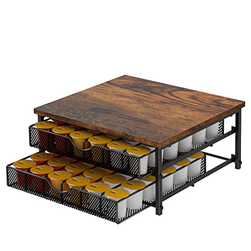 Coffee Pod Drawer Holder Capsule Storage Organizer 2 Tier Coffee Pods Holder With Sliding Baskets for 72 Capacity K Pod, Suit for Home Office Cafe Counter (Black) BTY