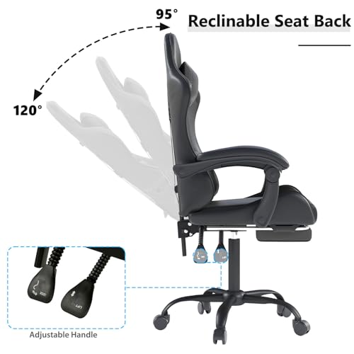 OS MOTOR Gaming Chair with Headrest and Lumbar Support, Ergonomic High Back Office Chair, Racing Style Executive Computer Desk Chair, Leather Adjustable Swivel Task Chair for Home Office (Black) OS MOTOR