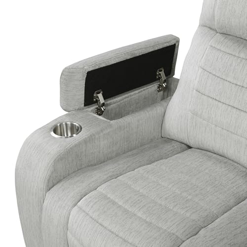 Lexicon Wall Hugger Manual Reclining Chair, Microfiber Manual Recliner with Cup Holders/Hidden Arm Storage/LED Base Lighting, Home Theater Seating for Living Room, Light Gray